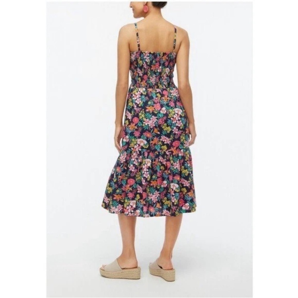 J Crew Floral Smocked Tiered Sleeveless A-Line Midi Dress Boho Navy Pink Size S - Picture 3 of 15